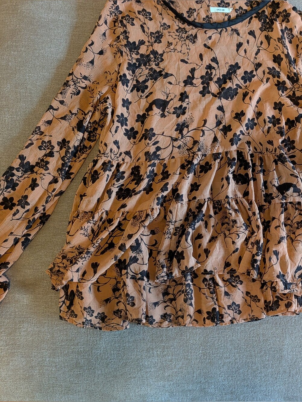 Kimchi Blue Black Floral Tiered Peplum Blouse on Rust